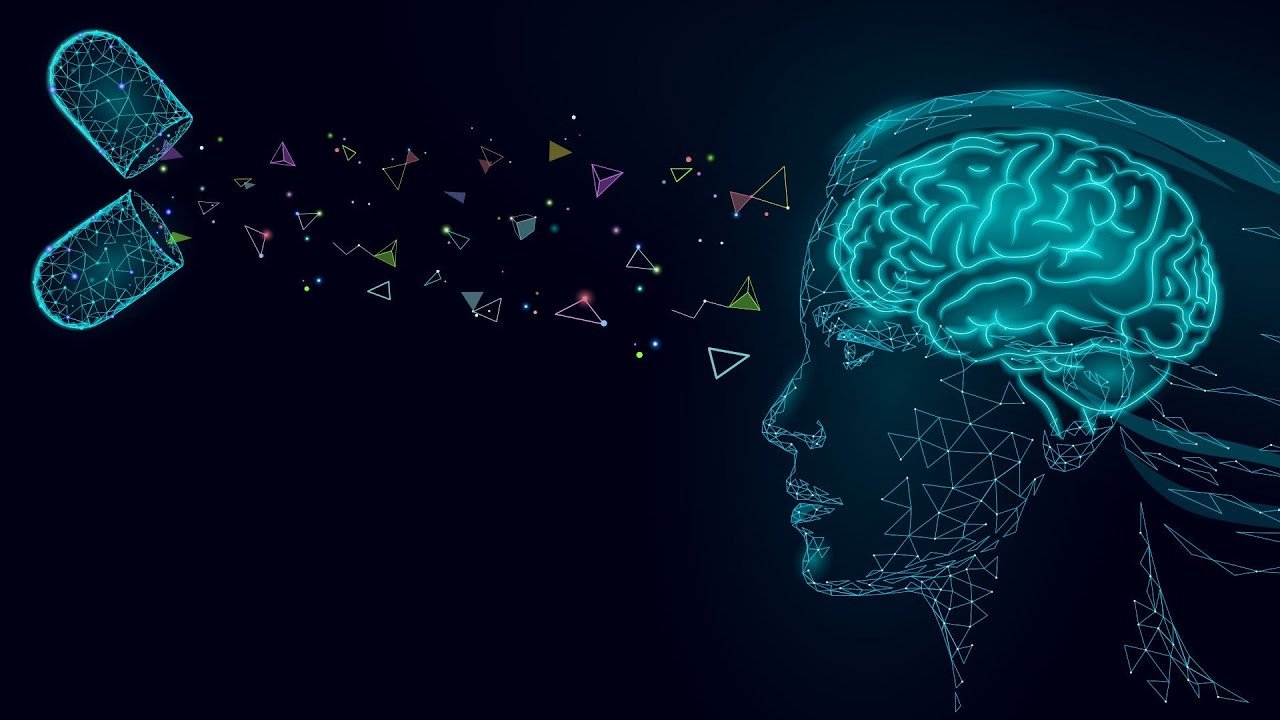 Illustration of a brain with capsules representing Focus Memory, a collection to enhance memory and mental performance.