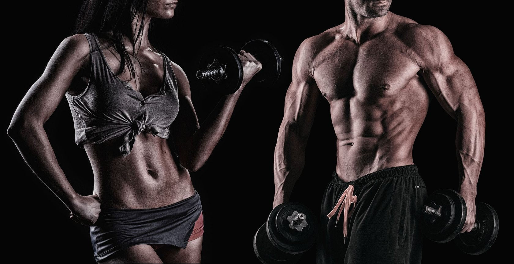 Vitality Support - image of a muscular man and woman exercising with dumbbells, promoting fitness and vitality.