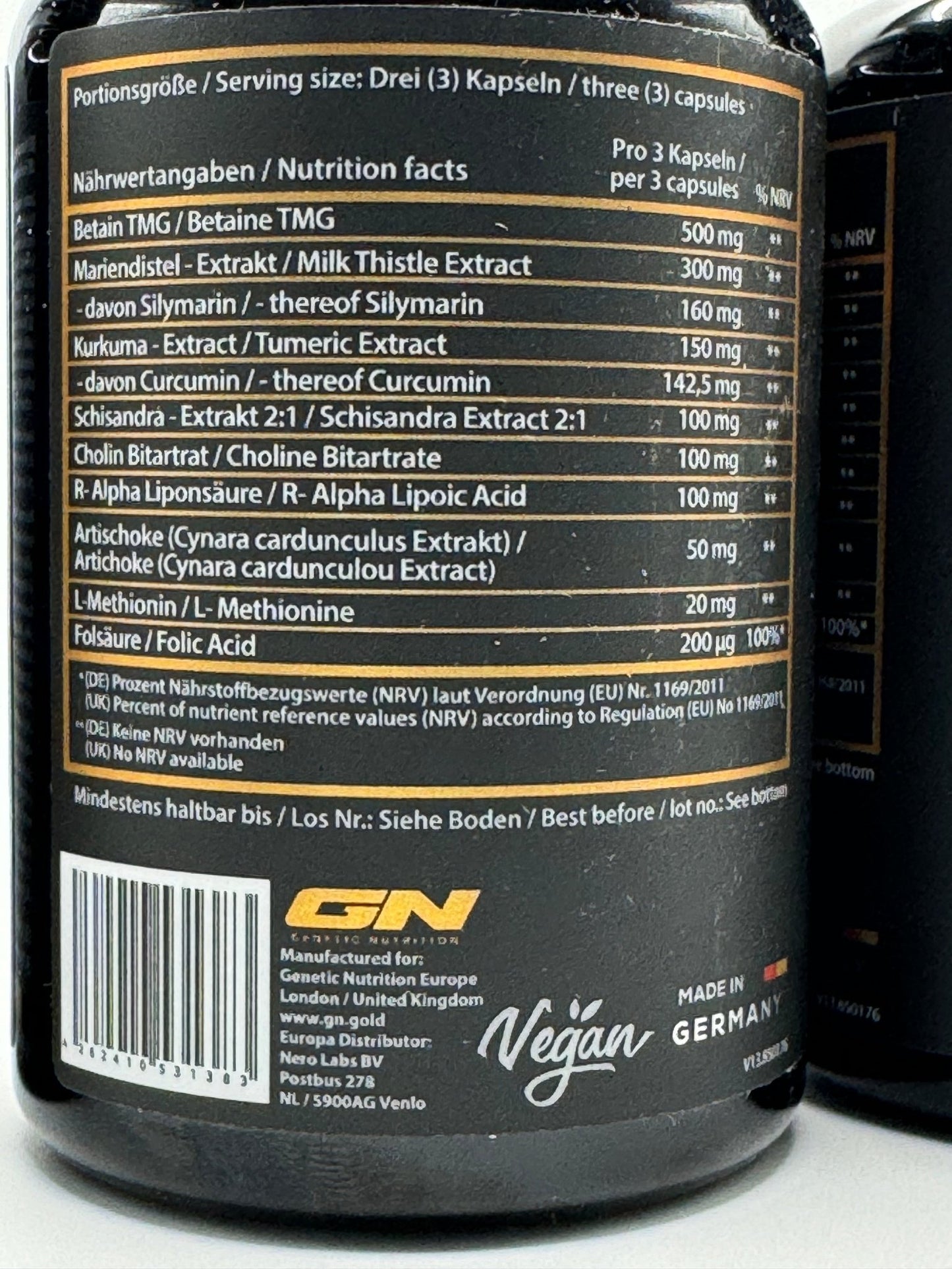 Genetic Nutrition Laboratories Liver Support Complex 90 Capsules with herbal extracts and nutrients for liver health.
