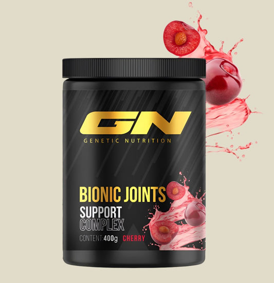 Genetic Nutrition Laboratories Bionic Joints 400g supplement in cherry flavor for joint support and mobility.