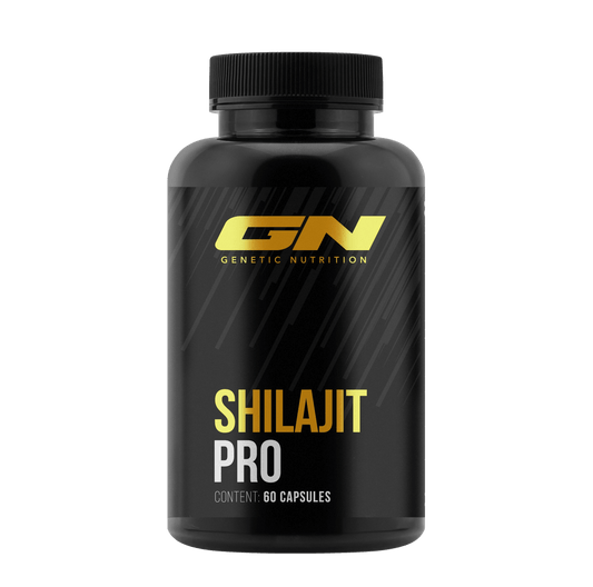 Genetic Nutrition Laboratories Shilajit Pro 60 caps bottle for natural vitality enhancement.