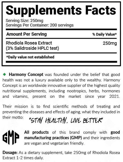 Harmony Concept Rhodiola Rosea 50g/strong adaptogen for stress - GIGACULT