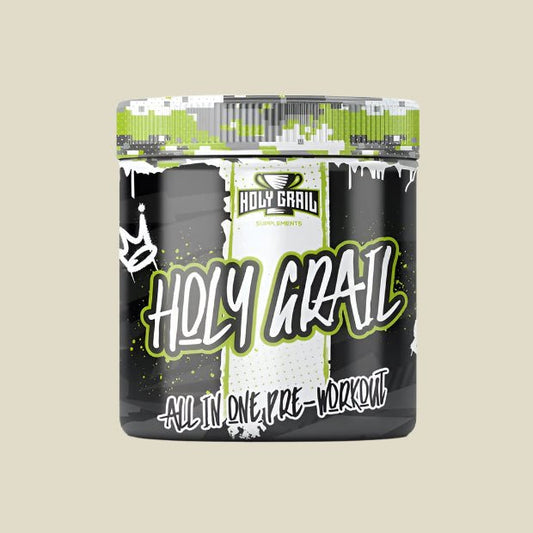Holy Grail Pre-workout 300g container featuring extreme energy and focus for athletes.