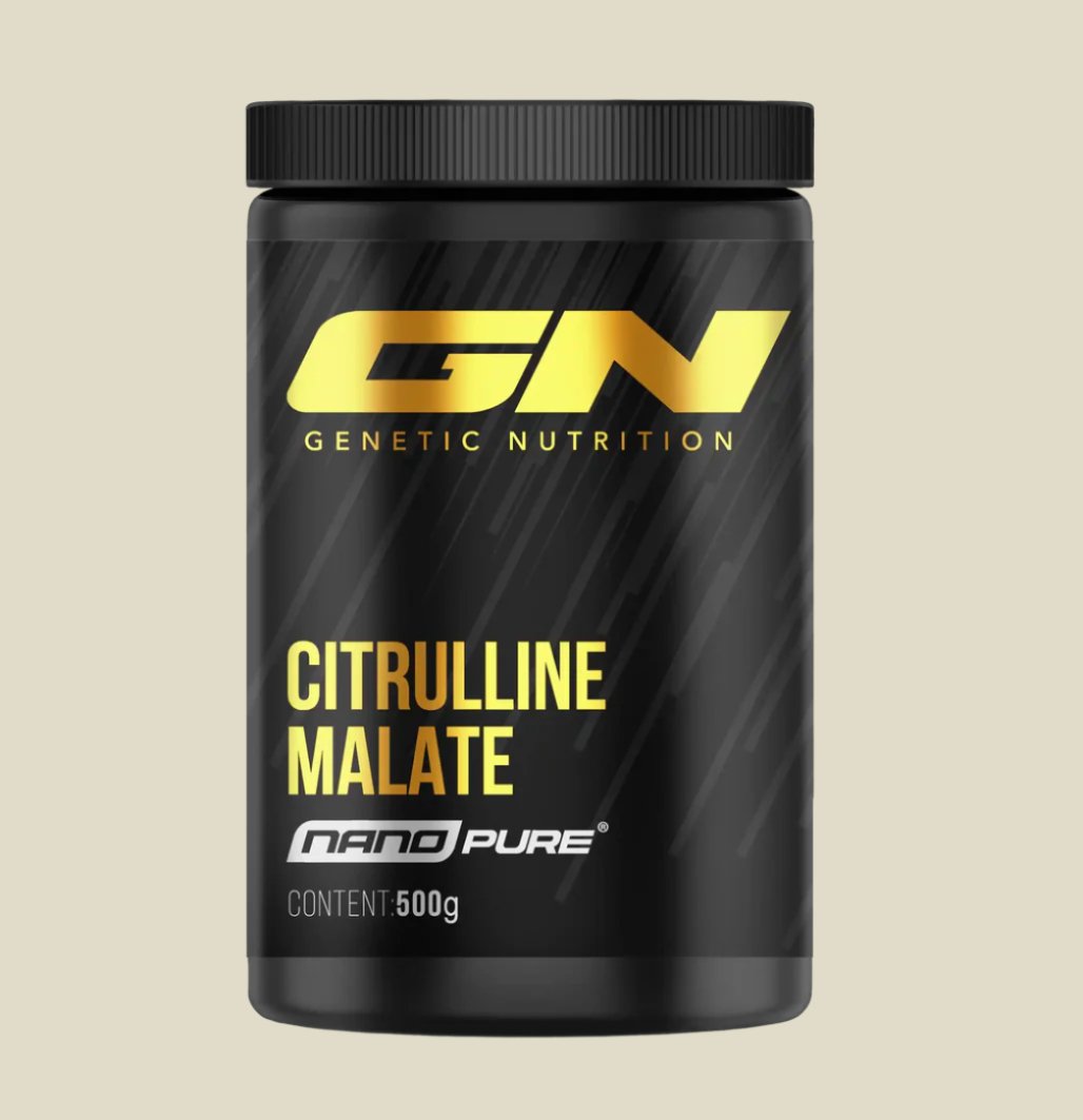 Genetic Nutrition Nano Pure Citrulline Malate supplement jar with 500g content for enhanced workout performance.
