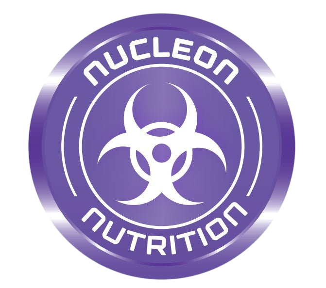 Nucleon Nutrition logo featuring a purple design with a biohazard symbol