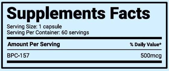 Smart Brothers BPC-157 supplement facts label showing dosage and servings per container.