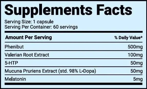Smart Brothers SMART SLEEP supplement facts label detailing ingredients and serving information for deep restorative sleep.
