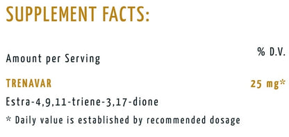 Supplement facts for Cartel Labs Trenavar showing dosage information and active ingredient details.