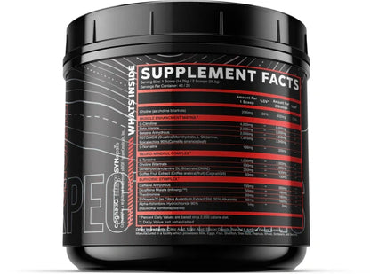V1Nutra V1X PRODIGY supplement facts showing ingredients and nutritional information in a pre-workout formula.