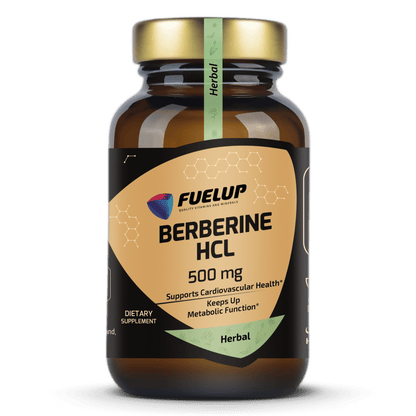 FuelUp Berberine HCL 500 mg supplement bottle for metabolic support and overall wellness.