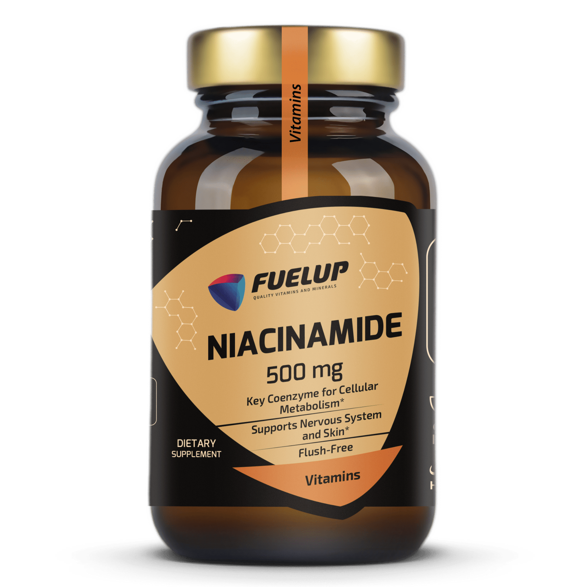 FuelUp Niacinamide 500 mg Flush-Free niacinamide supplement for cellular energy and skin support.