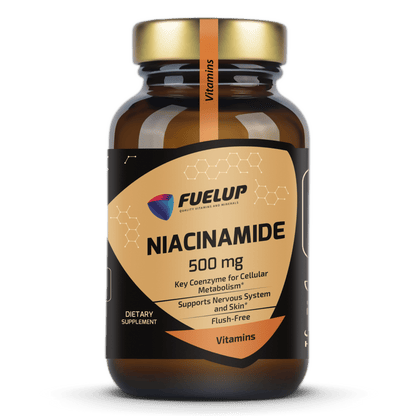 FuelUp Niacinamide 500 mg Flush-Free niacinamide supplement for cellular energy and skin support.