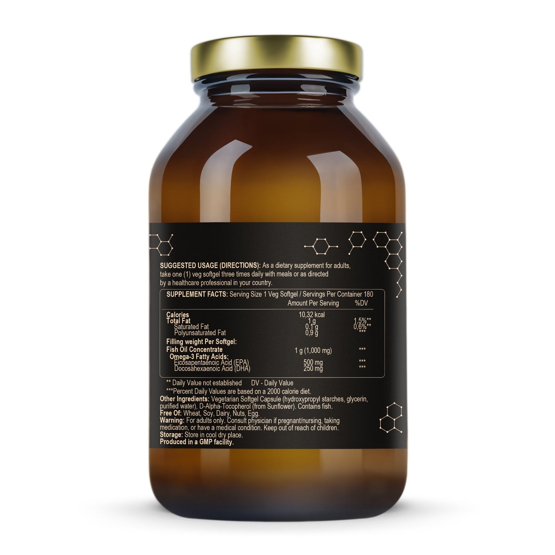FuelUp Ultra Omega 3 180 caps bottle featuring high-bioavailability omega 3 fish oil supplement facts.