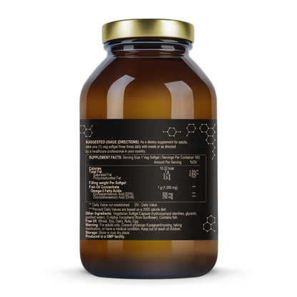 FuelUp Ultra Omega 3 180 caps bottle featuring high-bioavailability omega 3 fish oil supplement facts.