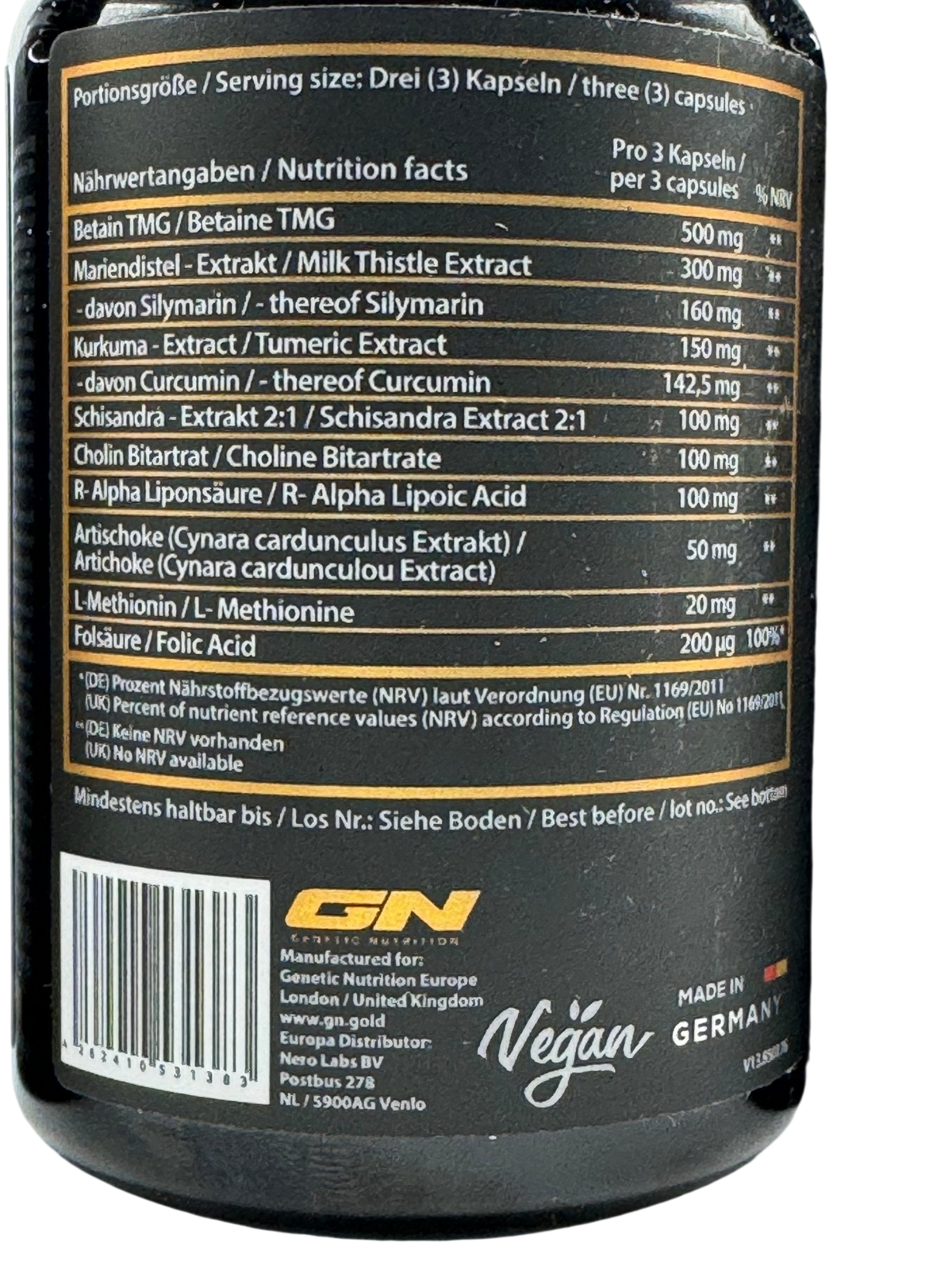Genetic Nutrition Laboratories Liver Support Complex 90 Capsules with herbal extracts and nutrients for liver health.