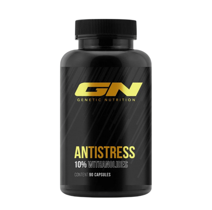 Genetic Nutrition Anti Stress supplement bottle with 90 capsules for stress relief and recovery.