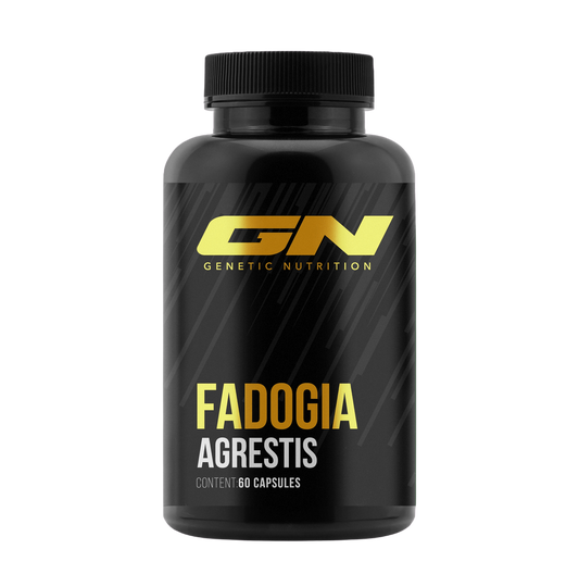 Genetic Nutrition Laboratories Fadogia Agrestis supplement bottle with 60 capsules for energy and vitality.