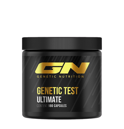 GN Laboratories Test Ultimate | Genetic Nutrition dietary supplement jar with 180 capsules for muscle and vitality.