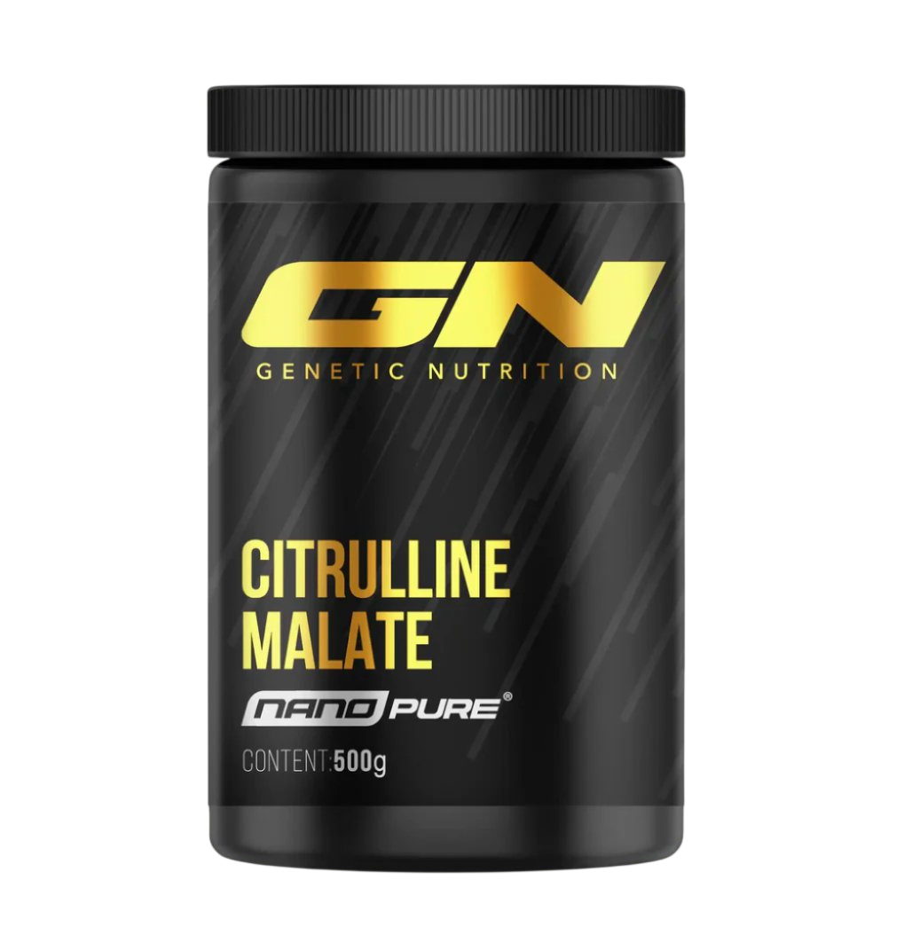 Genetic Nutrition Nano Pure Citrulline Malate supplement jar with 500g content for enhanced workout performance.