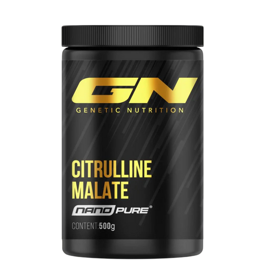Genetic Nutrition Nano Pure Citrulline Malate supplement jar with 500g content for enhanced workout performance.