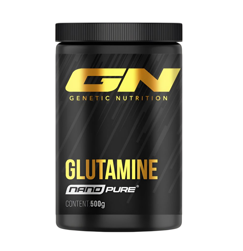 GN Laboratories Nano Pure Glutamine supplement container with 500g content for muscle recovery and immune support.