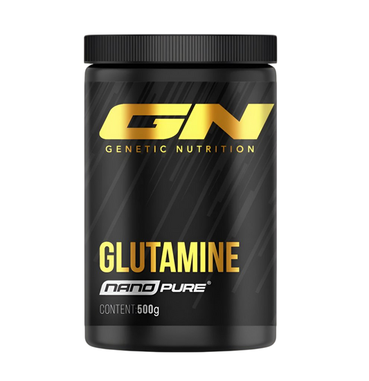 GN Laboratories Nano Pure Glutamine supplement container with 500g content for muscle recovery and immune support.
