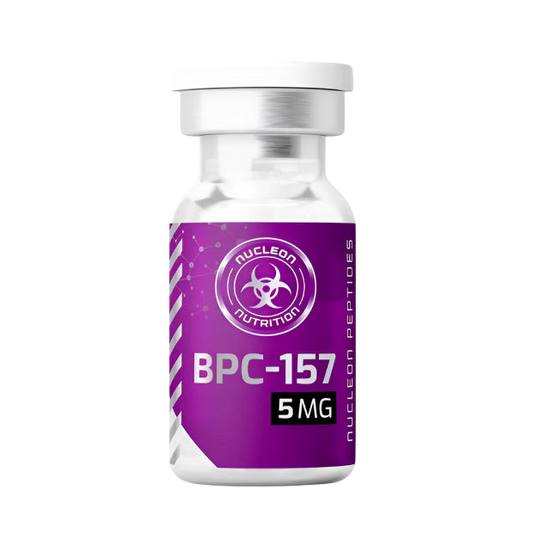 Nucleon Nutrition BPC-157 5 mg peptide for recovery and injury repair in a clear vial.