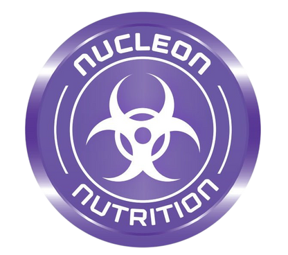 Nucleon Nutrition logo featuring a purple design with a biohazard symbol