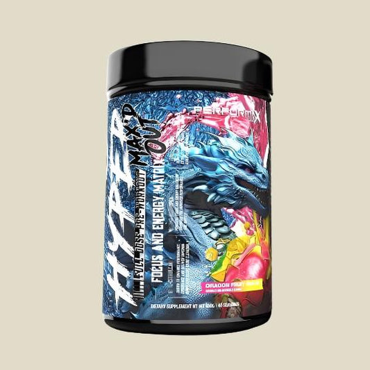 Performax Labs HyperMaxd Out 480g container featuring vibrant design for power and focus in workouts.